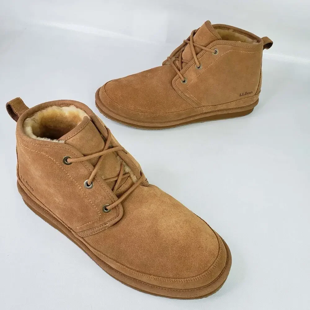 LL Bean Wicked Good Lodge Boots Men’s 13 Brown Suede Shearling Moccasin Shoes